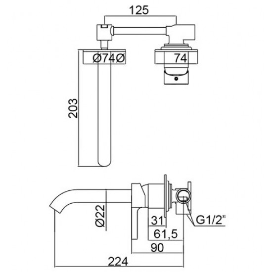 Μπαταρία Νιπτήρος Εντοιχισμο΄ύ Urban Flow Black Μαύρο Ματ